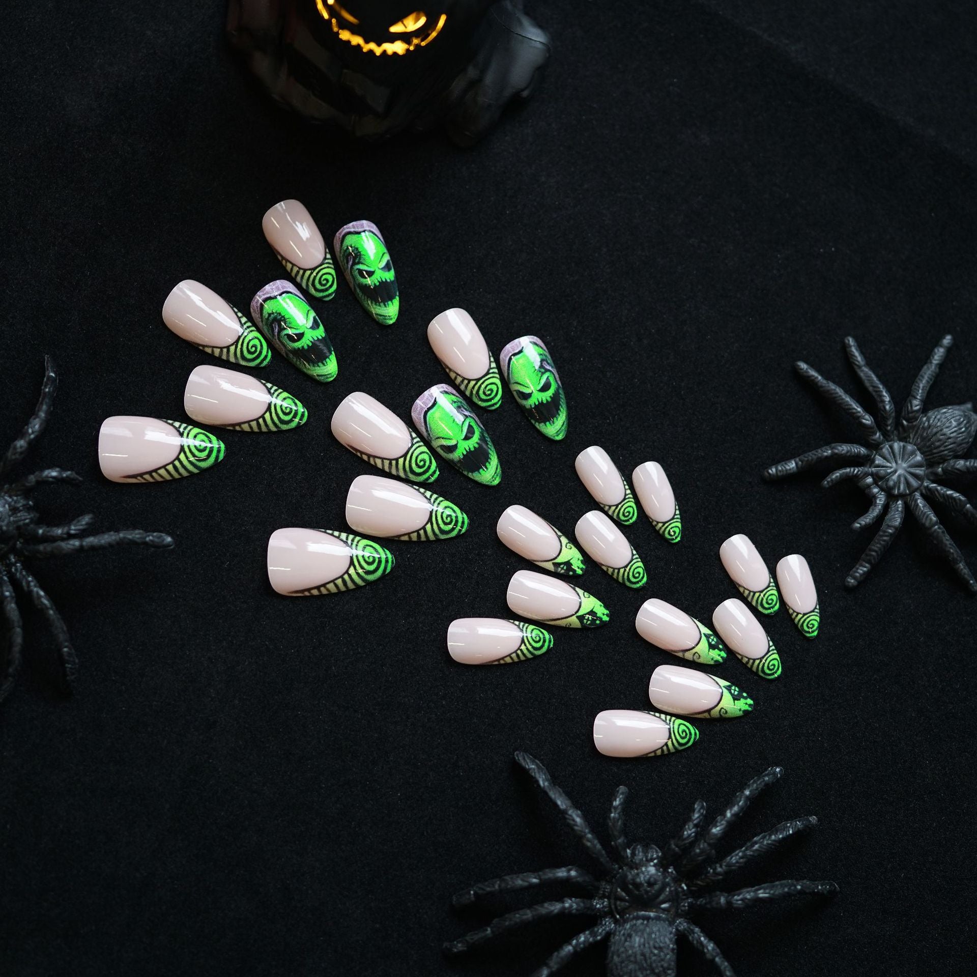 Wholesale evil ghost green big eye monster swirl wearable nail tips